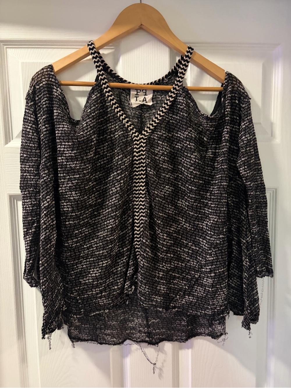 PPLA Black & White Off-the-Shoulder Knit Sweater